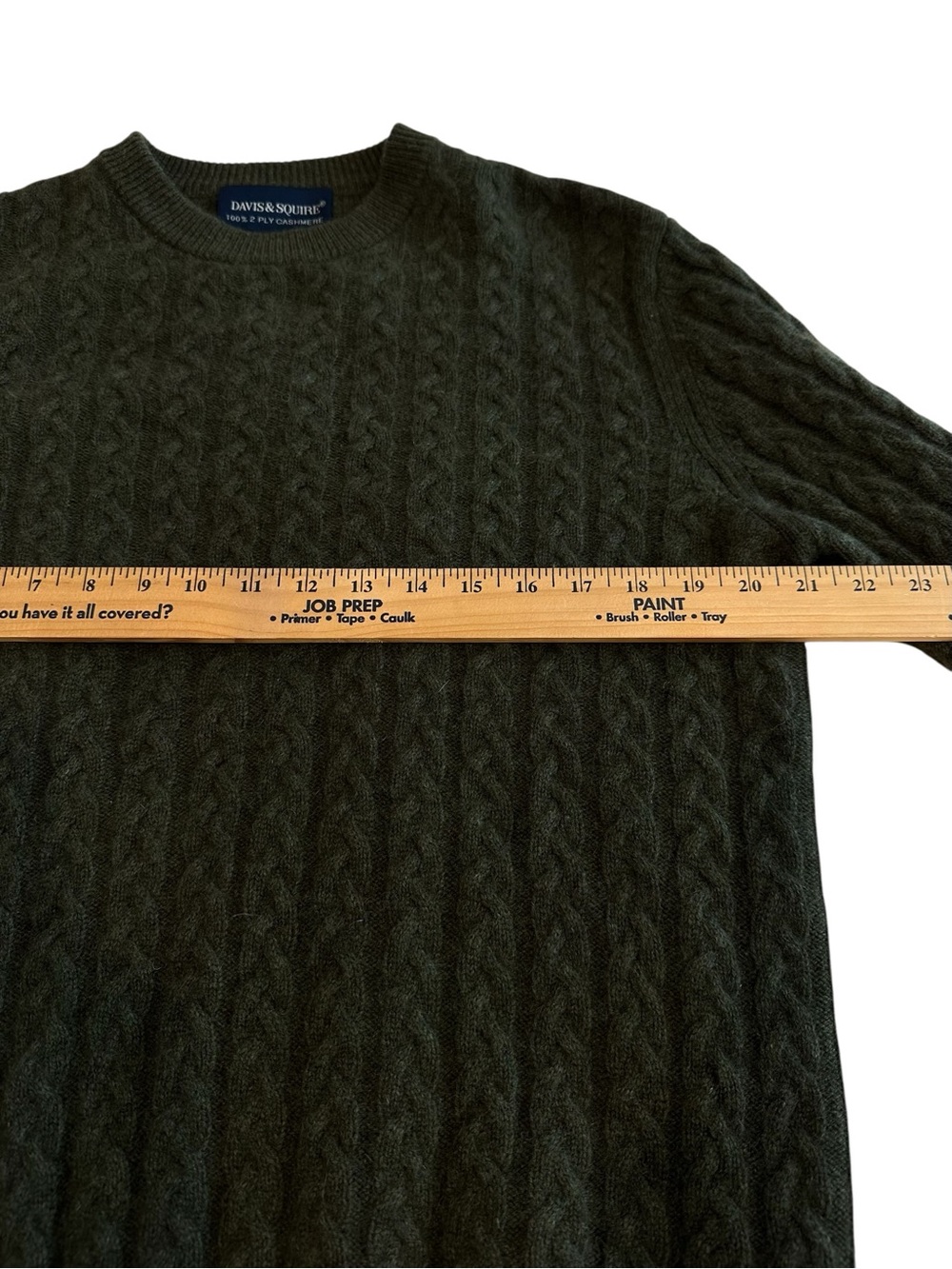 Classic Davis & Squire 2-ply Cashmere Olive Cable Knit Crewneck Sweater - Picture 3 of 10